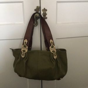 Michael Kors Olive Green Leather Bag Gold Accents